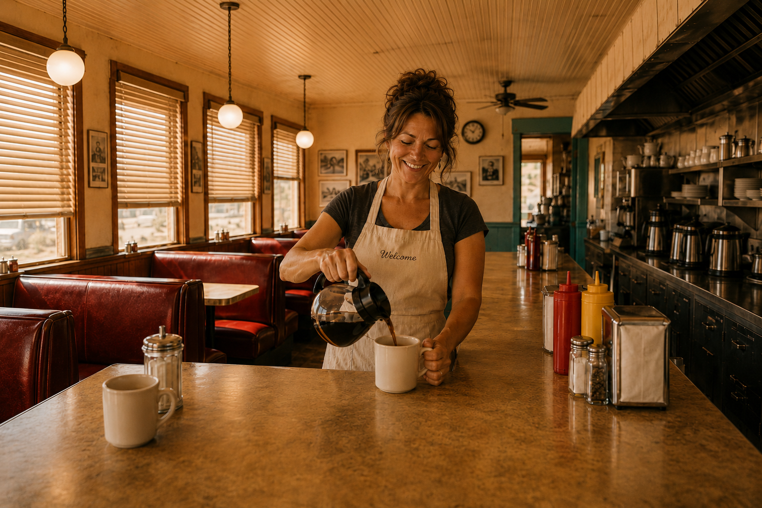A server pouring a fresh cup of coffee