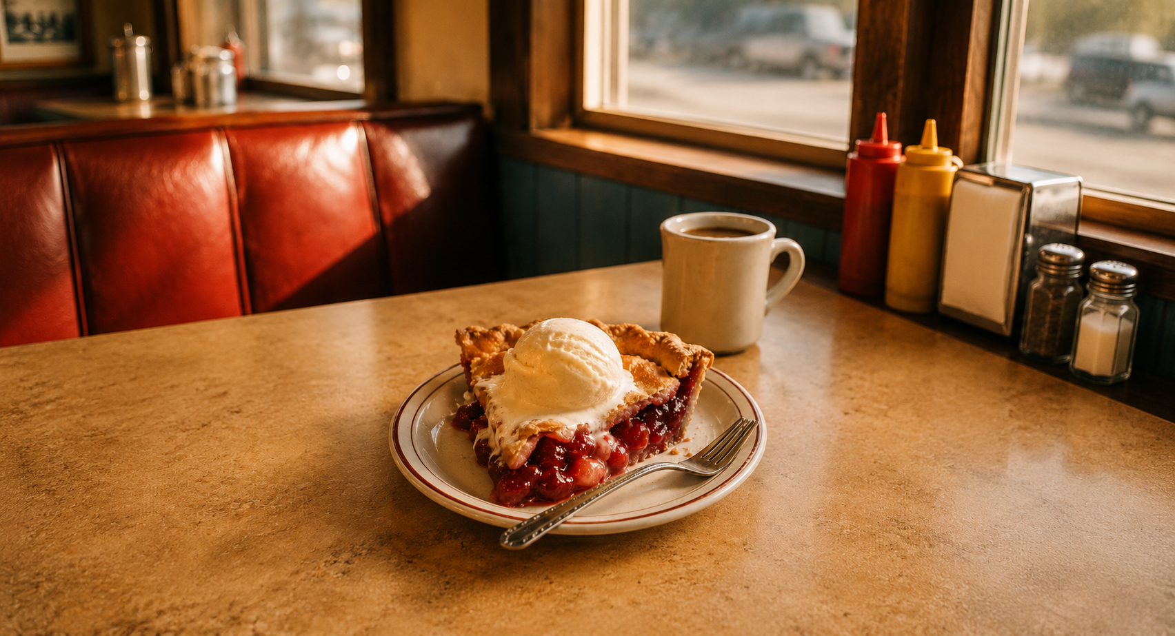 Slice of pie with ice cream