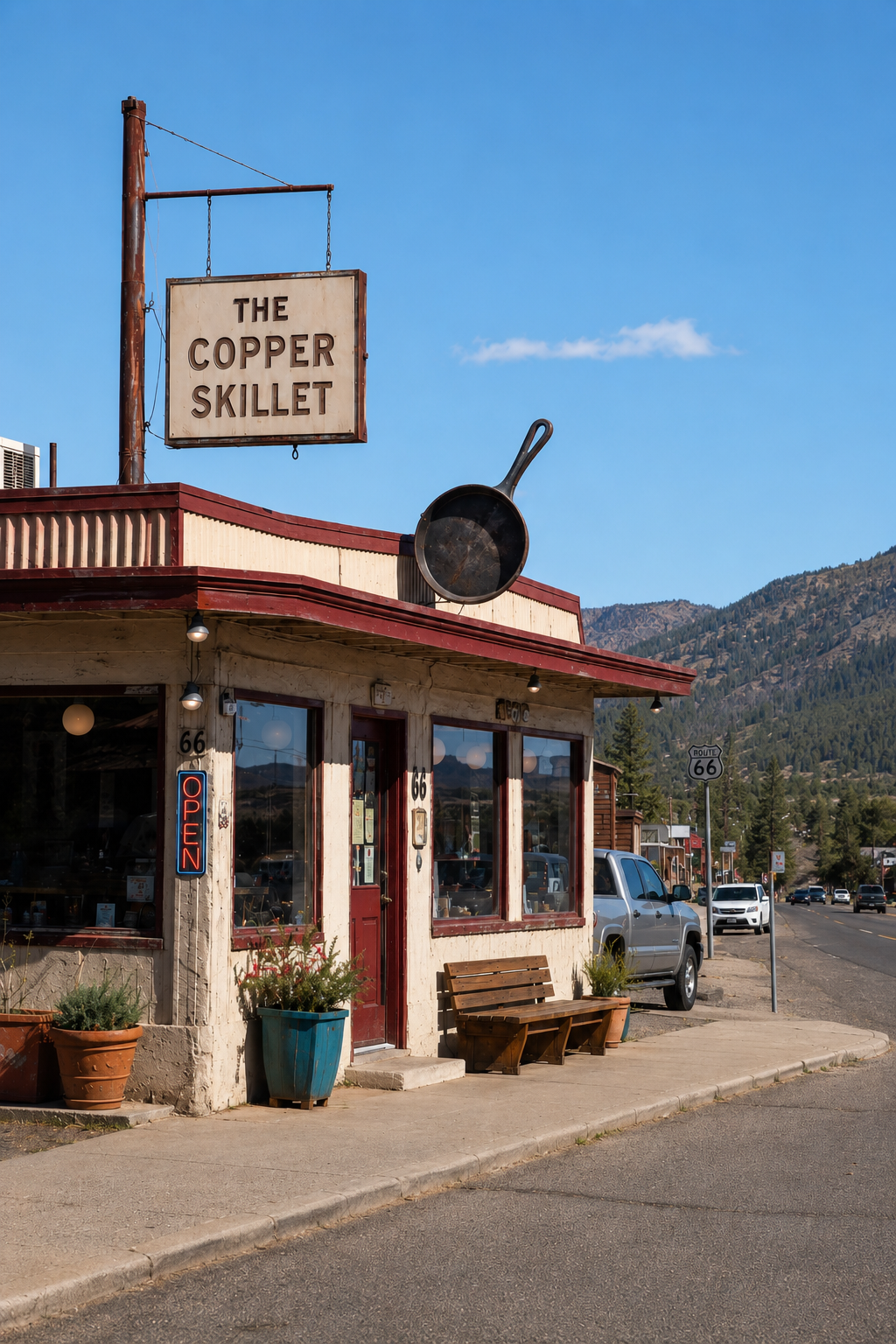 The Copper Skillet storefront on Route 66